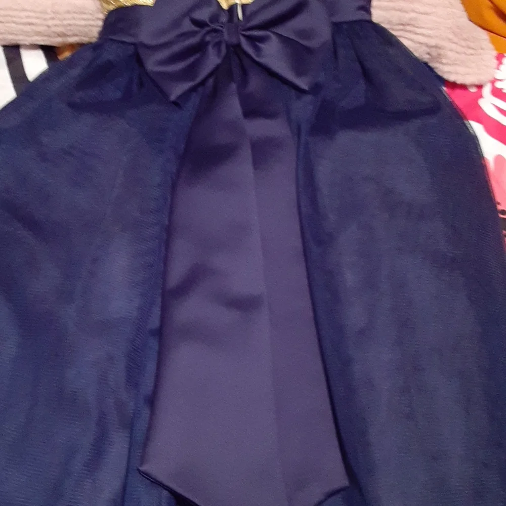 Flower Girl Dress, Handmade Custom Made, Navy Gold Pearl & Sequin Embellishments - Picture 5 of 15